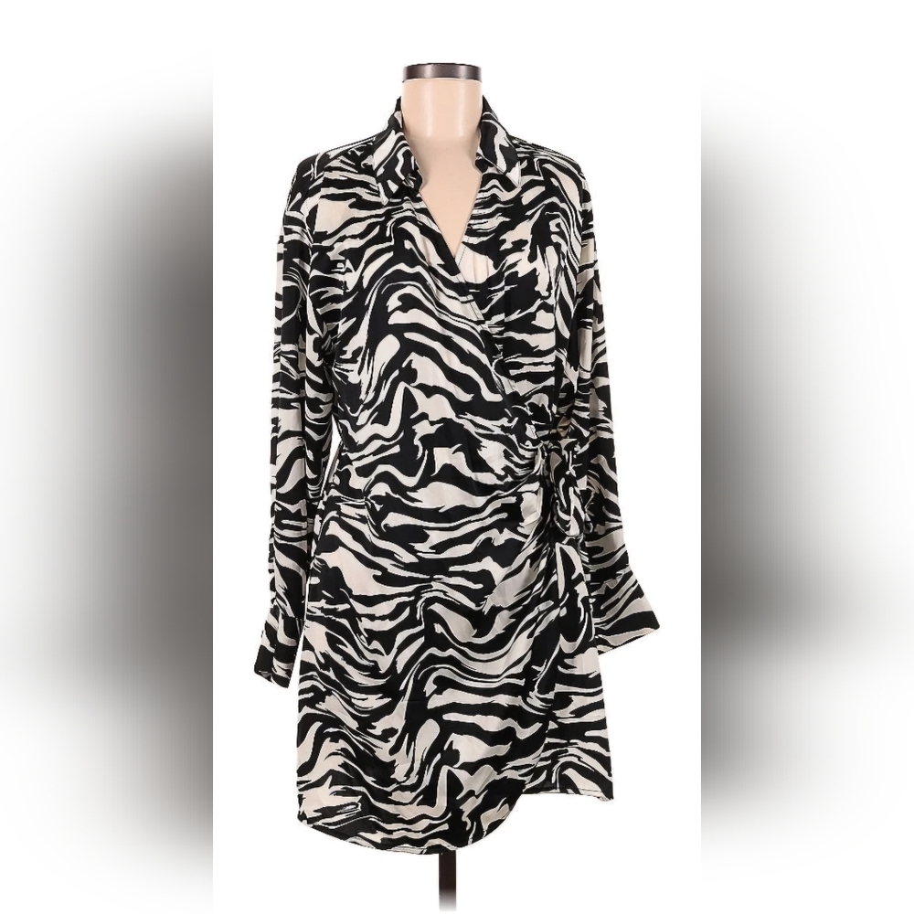 H&M Zebra Print Wrap Dress (Ivory & Black) - Picture 2 of 8